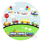 Transport coloré joyeux anniversaire cercle toile de fond